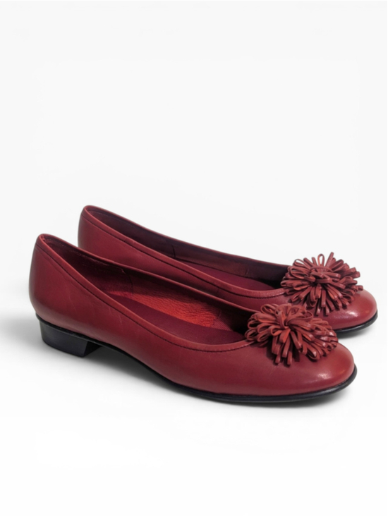 Etienne Aigner Shoes - Etienne Aigner Vintage Pom Pom Dark Red Red Leather Flats Size 6.5